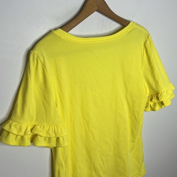LILLY PULITZER Calla Yellow Square Neck Ruffle Sleeve Short Sleeve T Shirt - Picture 4 of 11